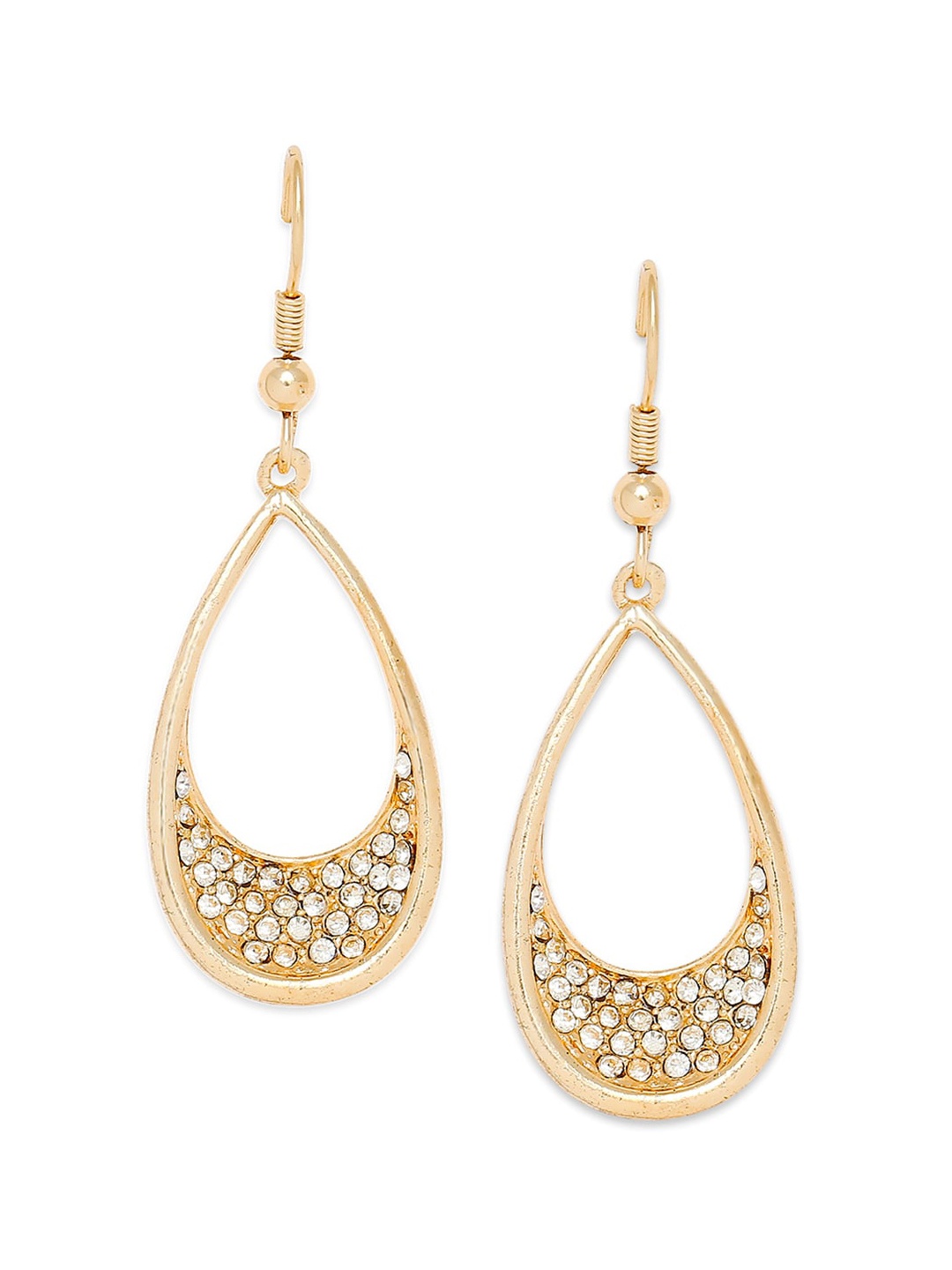 

BELLEZIYA Gold-Toned Teardrop Shaped Artificial Stone Studded Drop Earrings