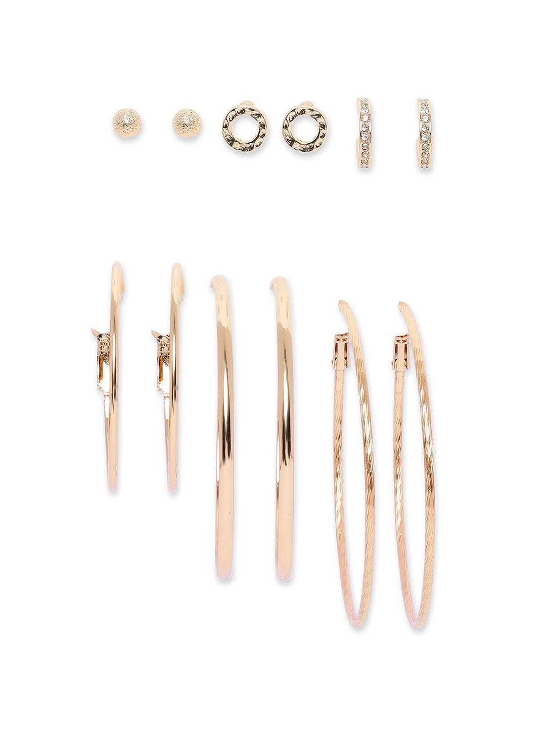

BELLEZIYA Set of 6 Gold-Toned Contemporary Hoop & Stud Earring