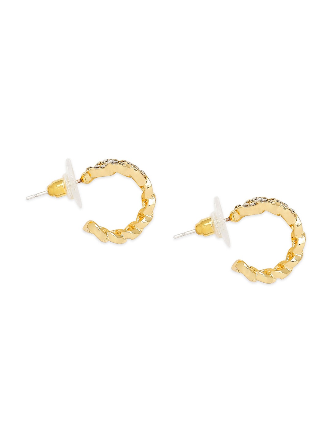 

BELLEZIYA Gold-Toned & White Contemporary Half Hoop Earrings