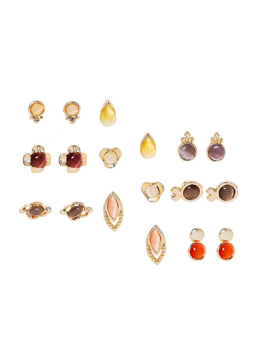 

BELLEZIYA Set of 9 Gold-Toned Contemporary Studs Earrings