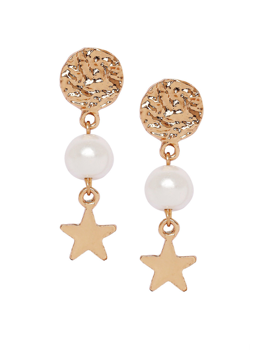 

BELLEZIYA Gold-Toned & White Contemporary Drop Earrings