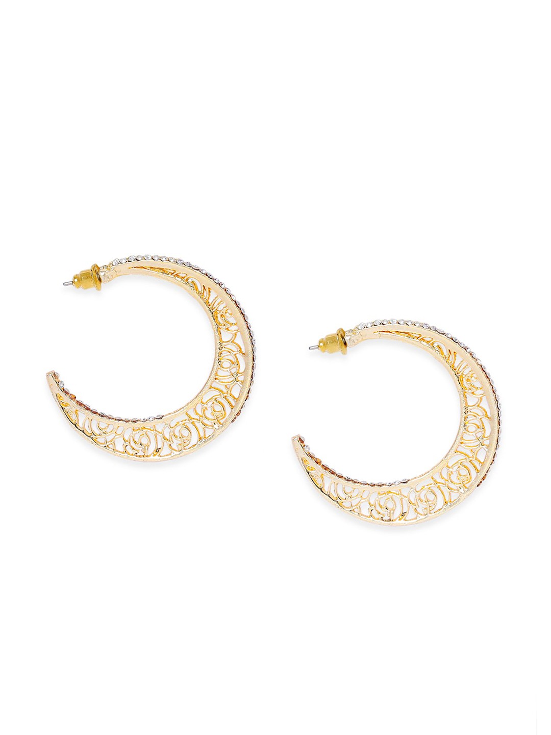 

BELLEZIYA Gold-Toned Crescent Shaped Half Hoop Earrings