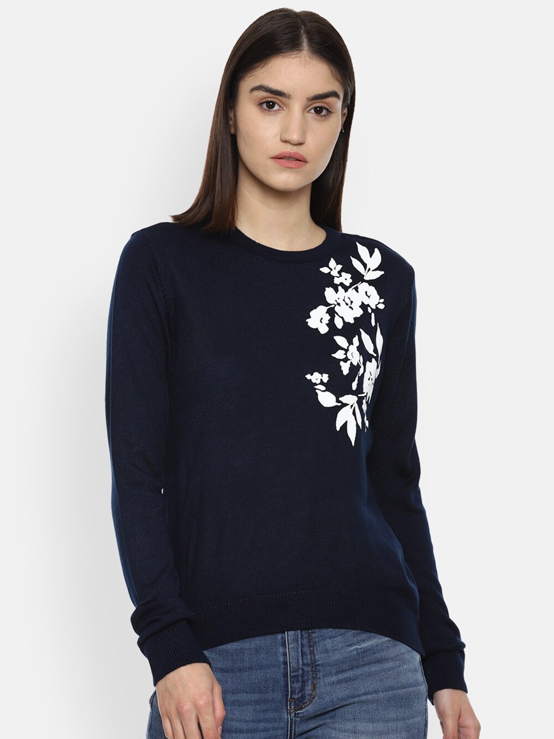 

Van Heusen Woman Women Navy Blue & White Floral Printed Pullover