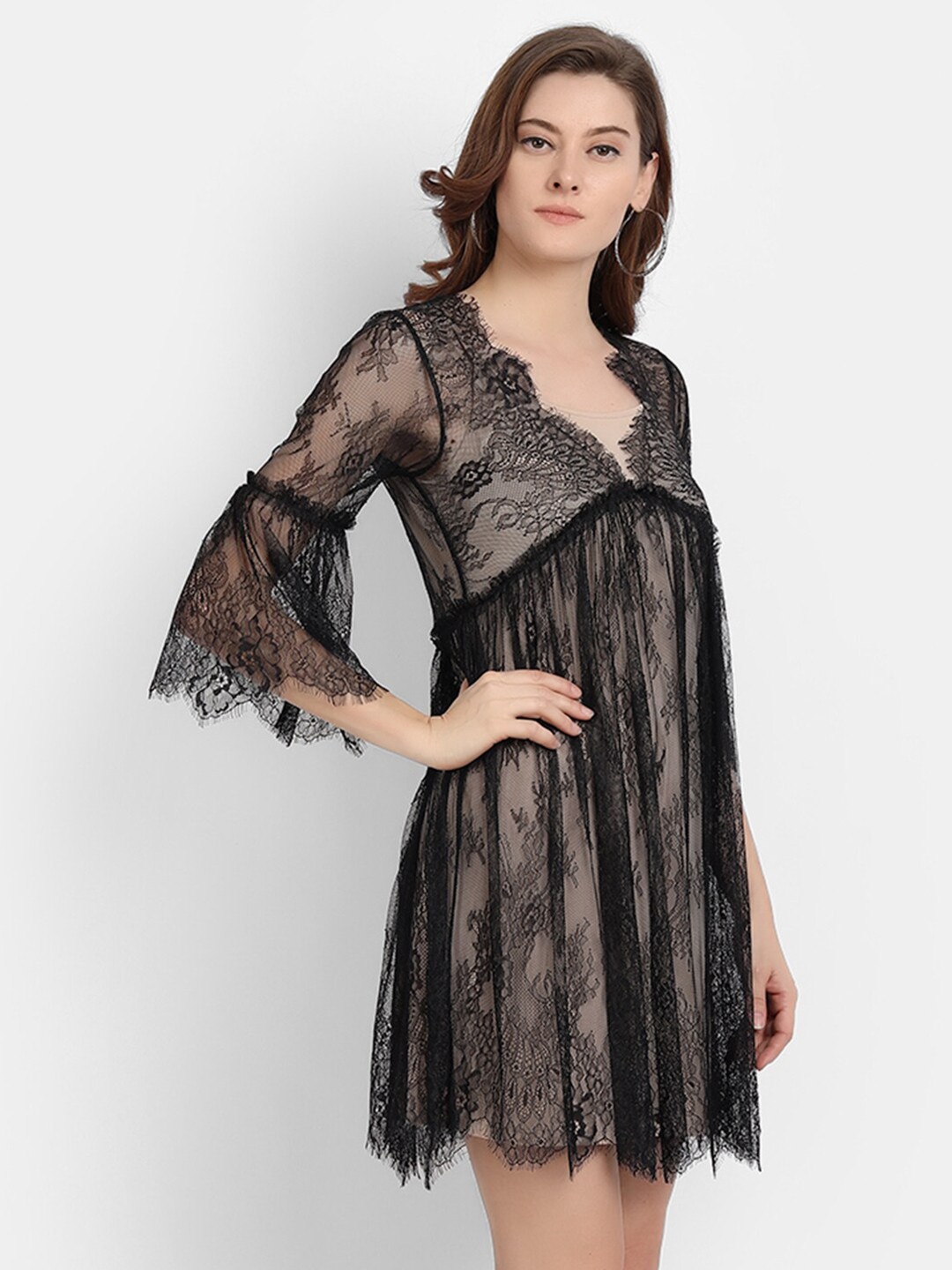 

LY2 Black Lace A-Line Mini Dress