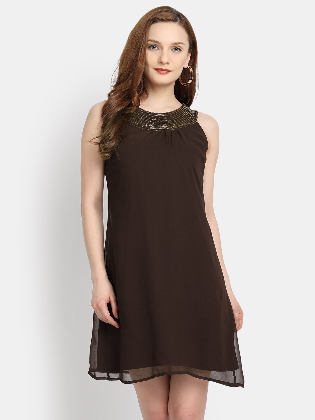 

LY2 Brown Georgette A-Line Dress