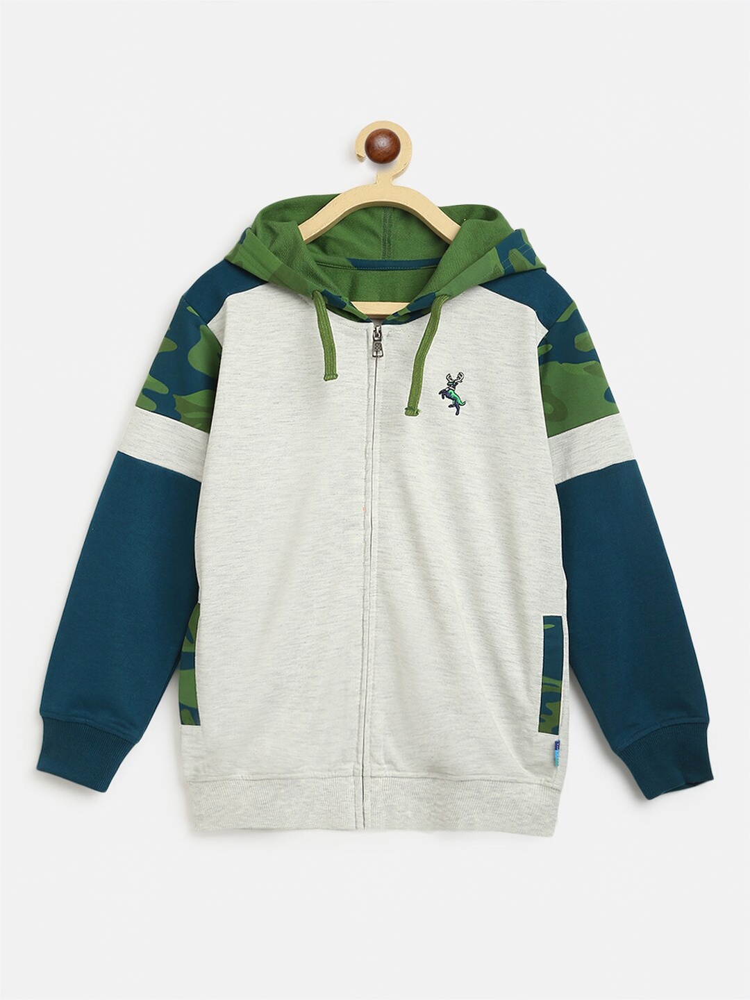 

Lil Tomatoes Boys Grey Colourblocked Hooded Sweatshirt