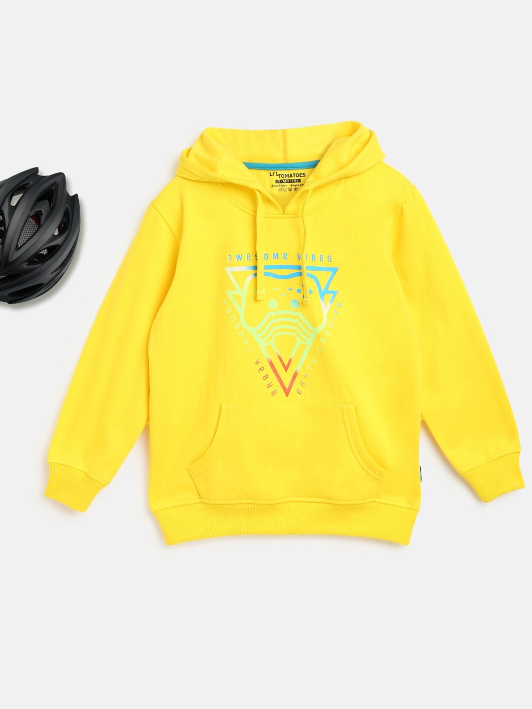 

Lil Tomatoes Boys Yellow Printed Hooded Sweatshirt