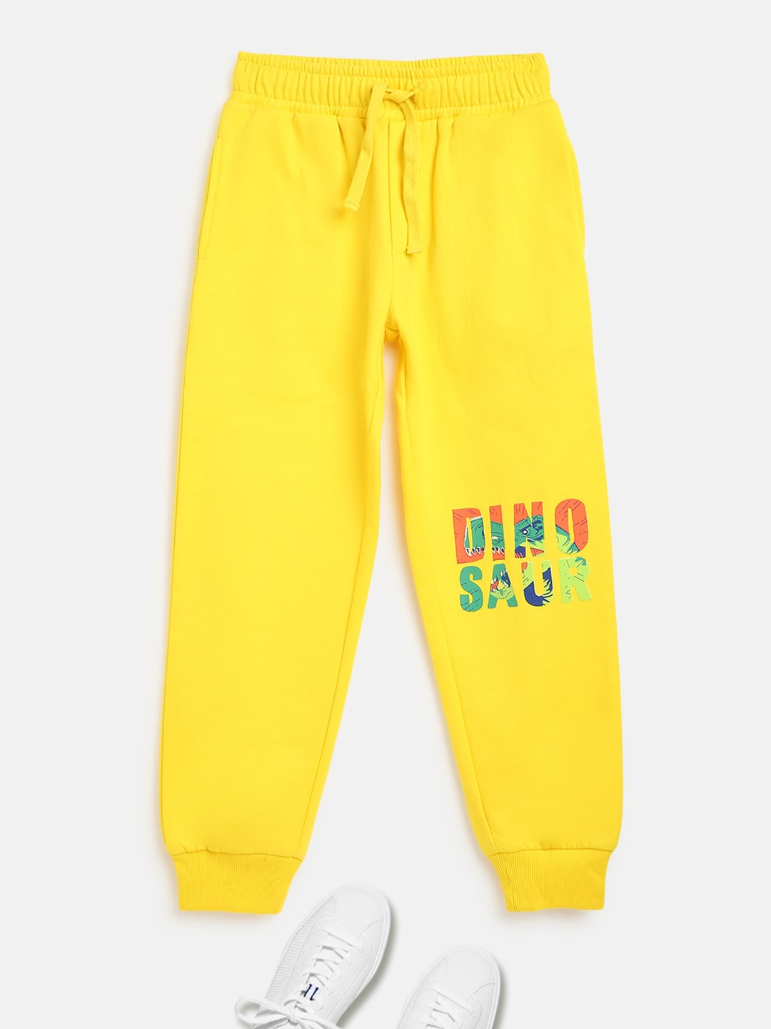 

Lil Tomatoes Boys Yellow Typography Printed Pure Cotton Joggers