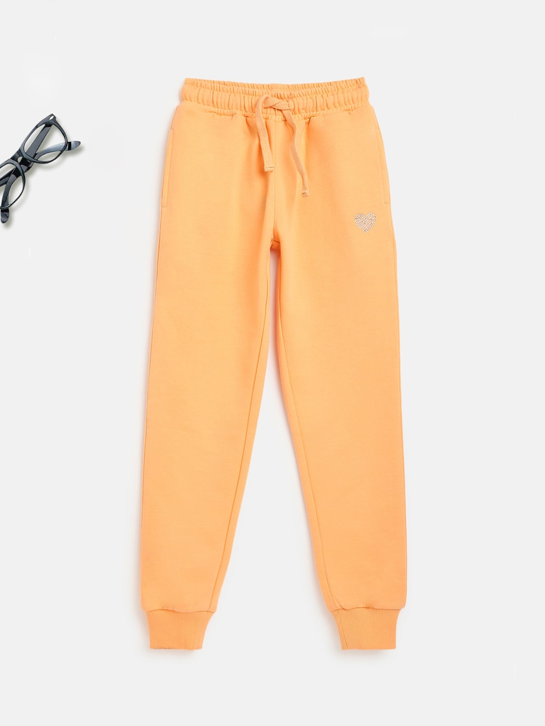 

Lil Tomatoes Girls Peach-Coloured Solid Pure Cotton Joggers