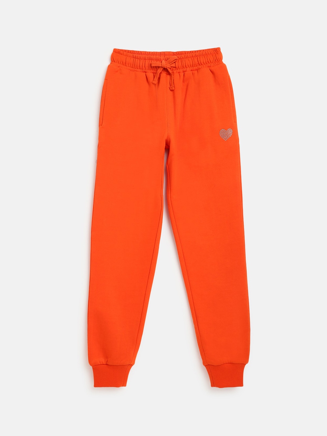 

Lil Tomatoes Girls Orange Solid Pure Cotton Joggers