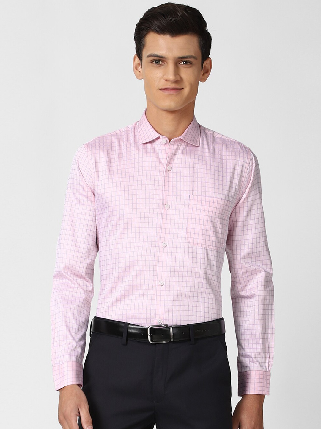 

Peter England Elite Men Pink Slim Fit Opaque Checked Formal Shirt