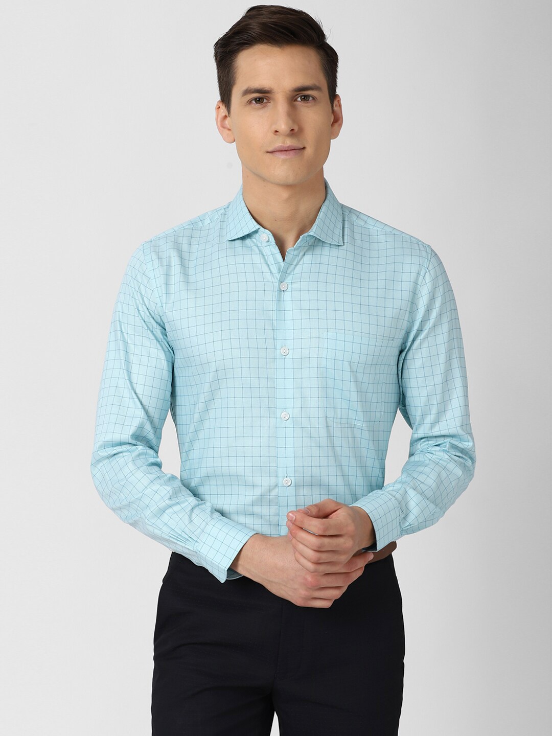 

Peter England Elite Men Blue Slim Fit Opaque Checked Formal Shirt
