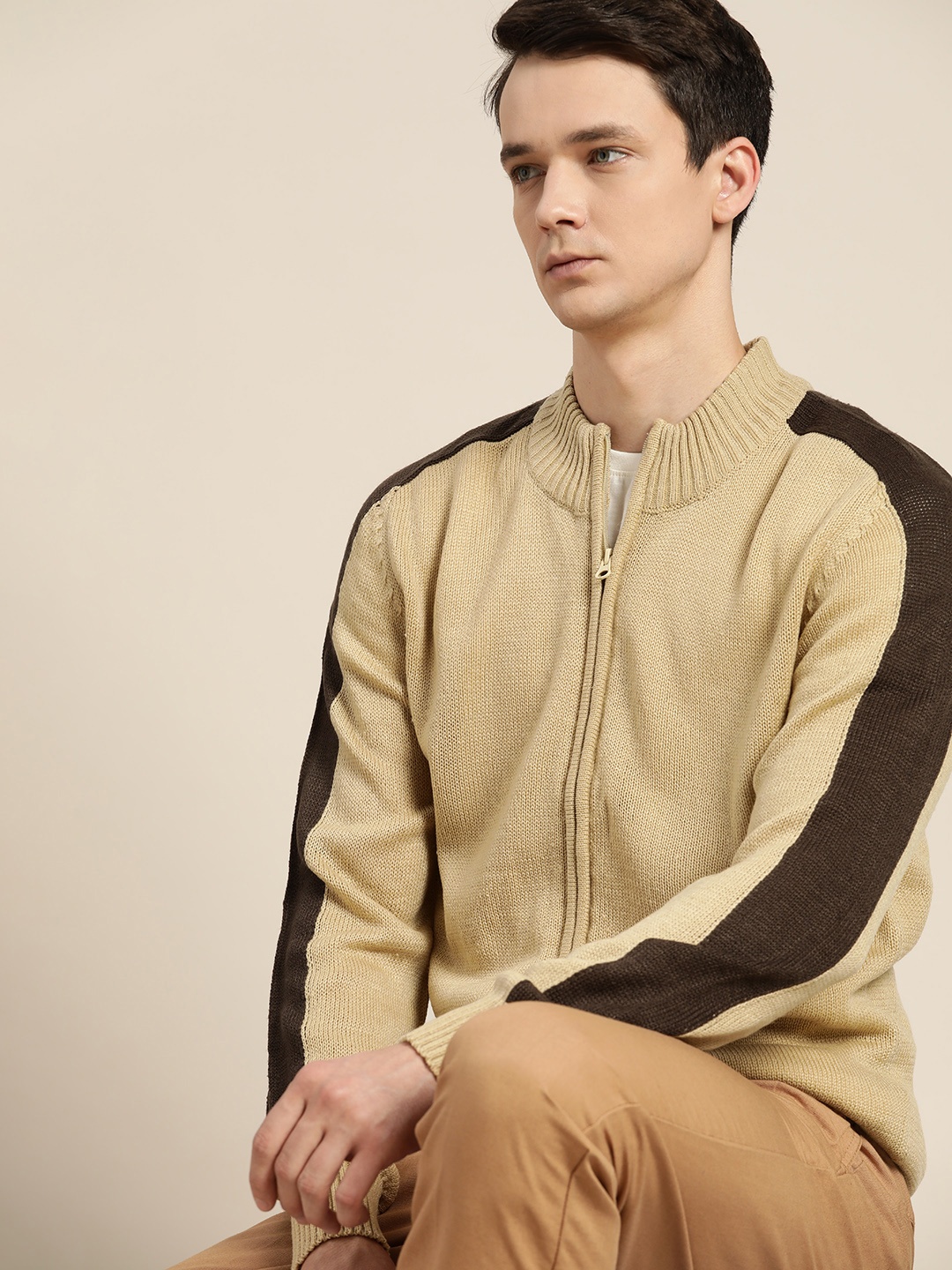 

ether Men Beige Solid Cardigan