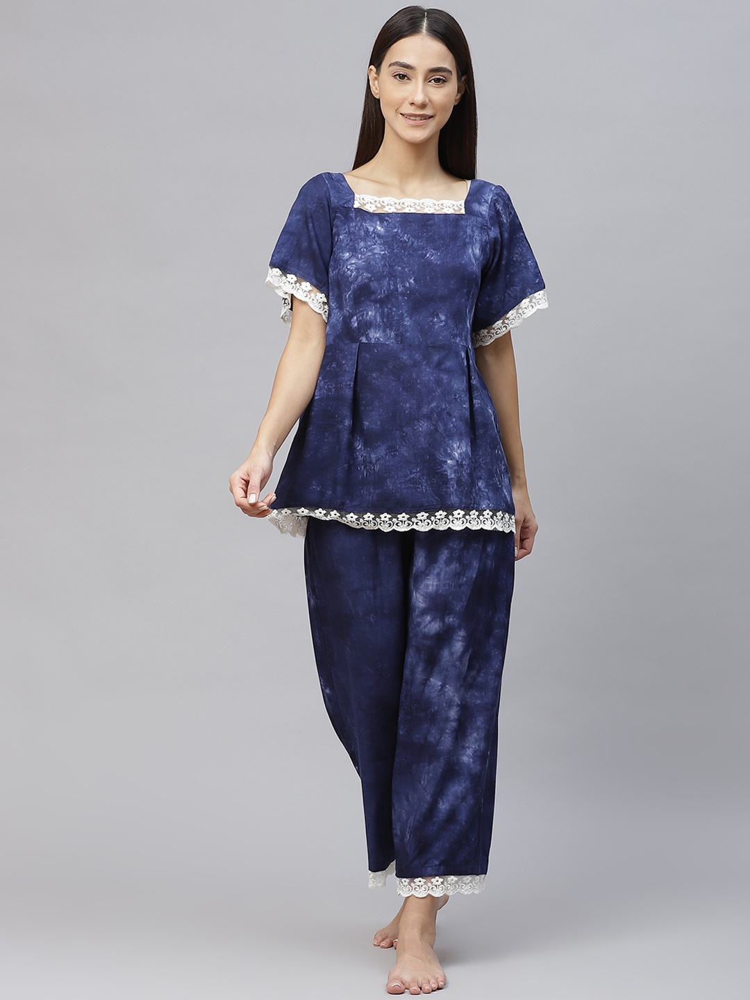

Laado - Pamper Yourself Women Navy Blue Tie & Dye Night suit