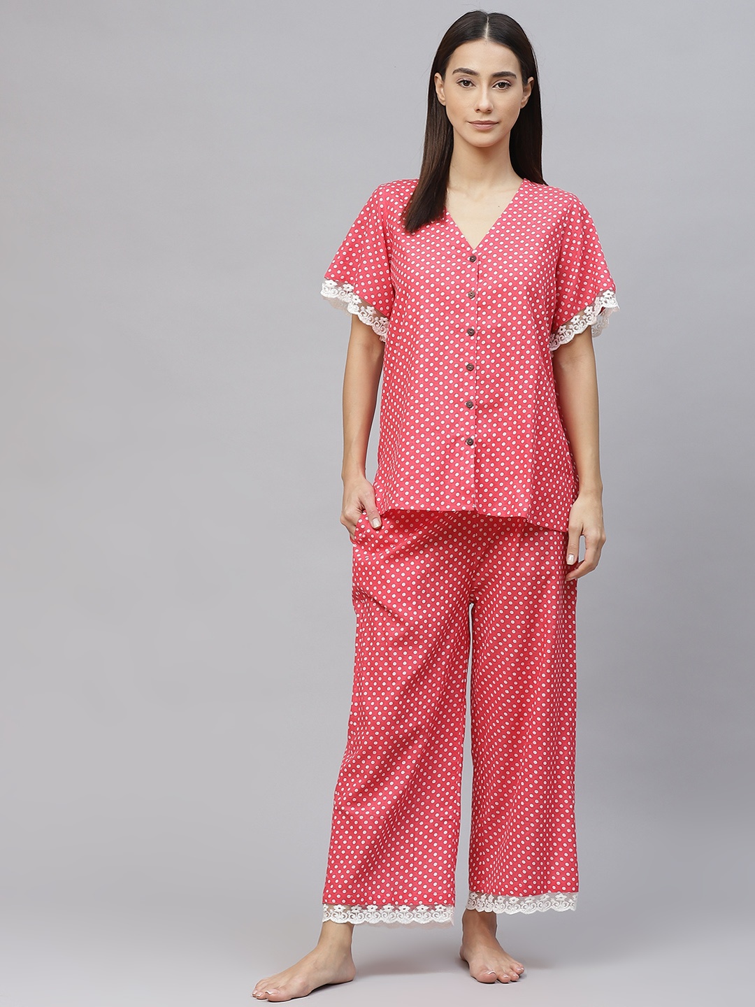 

Laado - Pamper Yourself Women Red & White Printed Night suit