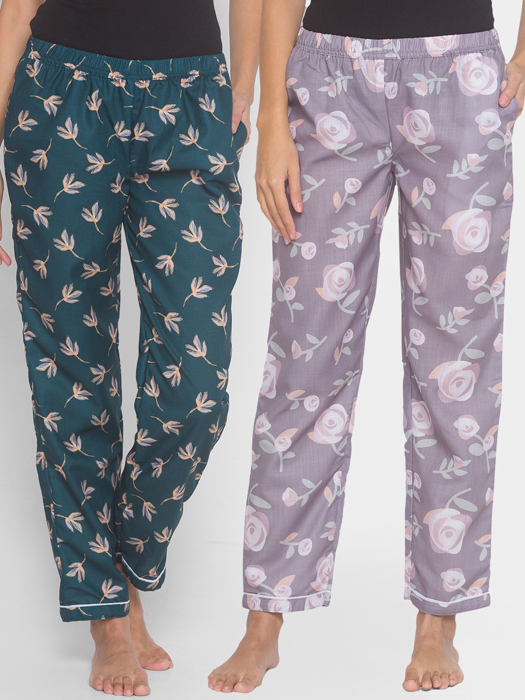 

FashionRack Women Brown & Green Pack of 2 Cotton Printed Lounge Pants