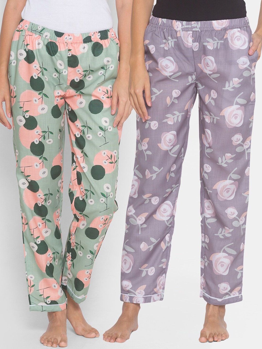 

FashionRack Women Brown & Green Pack of 2 Cotton Printed Lounge Pants