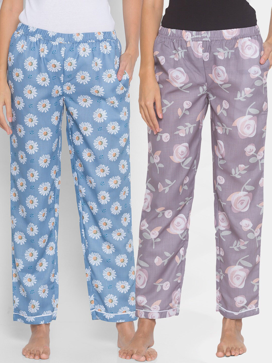 

FashionRack Women Set of 2 Printed Cotton Lounge Pants, Brown