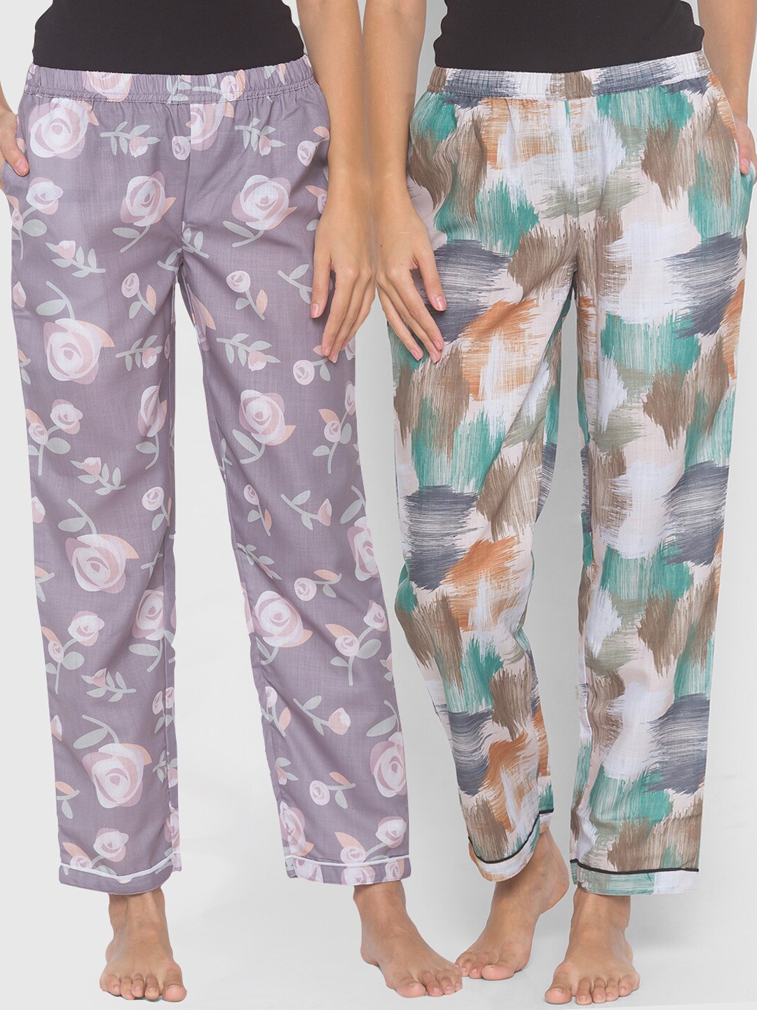 

FashionRack Women Pack of 2 Brown & Beige Printed Lounge Pants