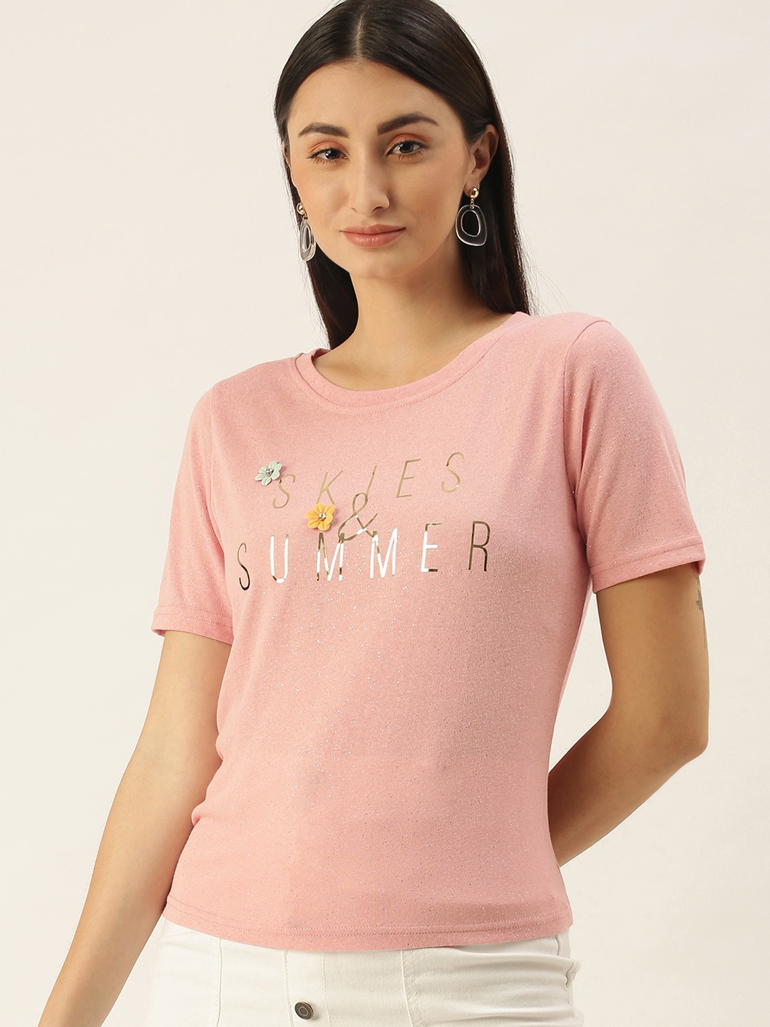 

SHECZZAR Women Pink Typography Printed T-shirt