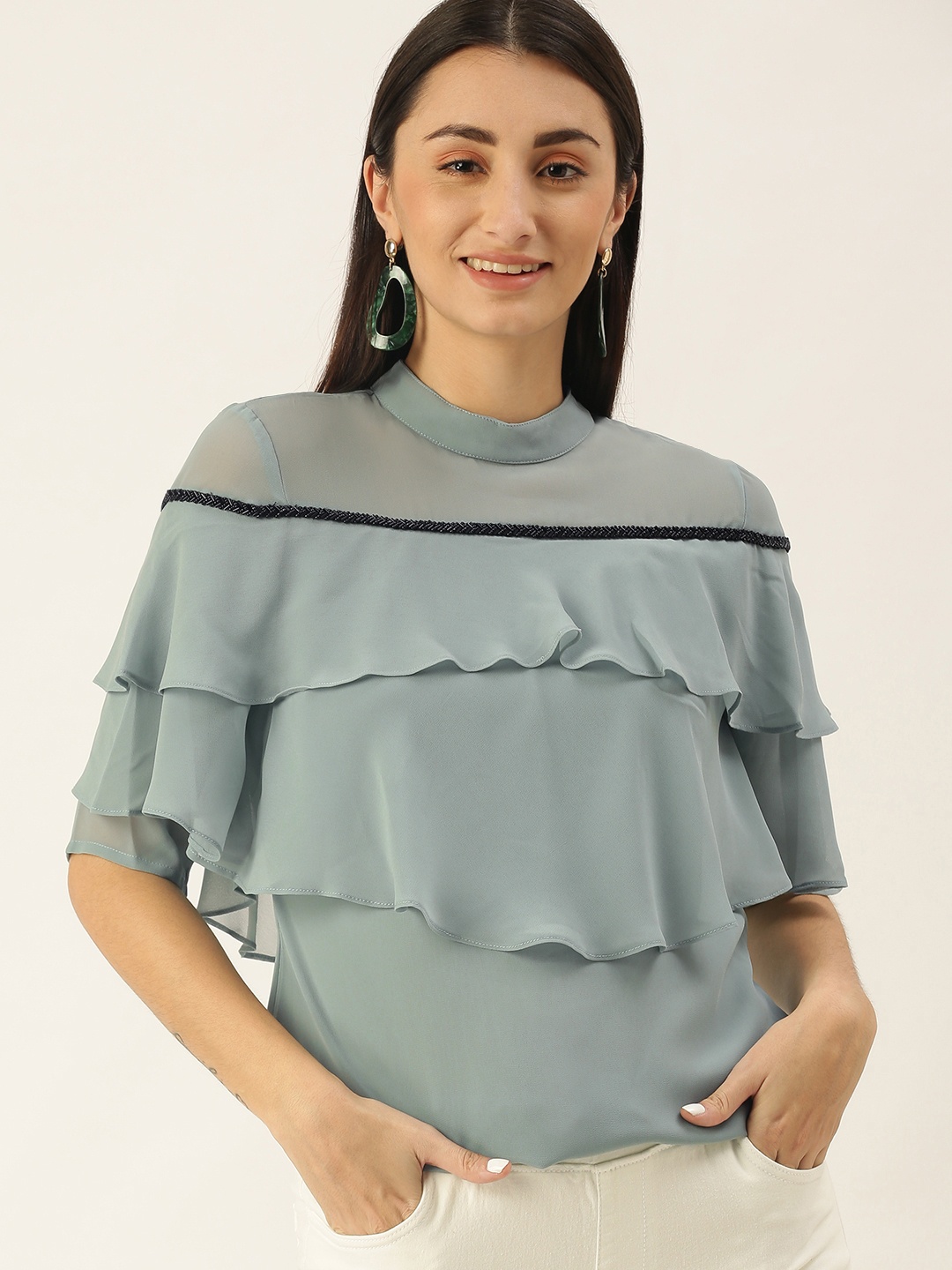 

SHECZZAR Blue Solid Layered Top