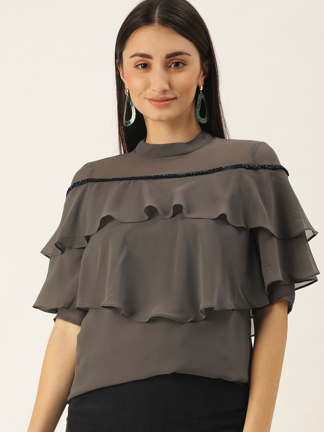 

SHECZZAR Grey Solid Layered Top