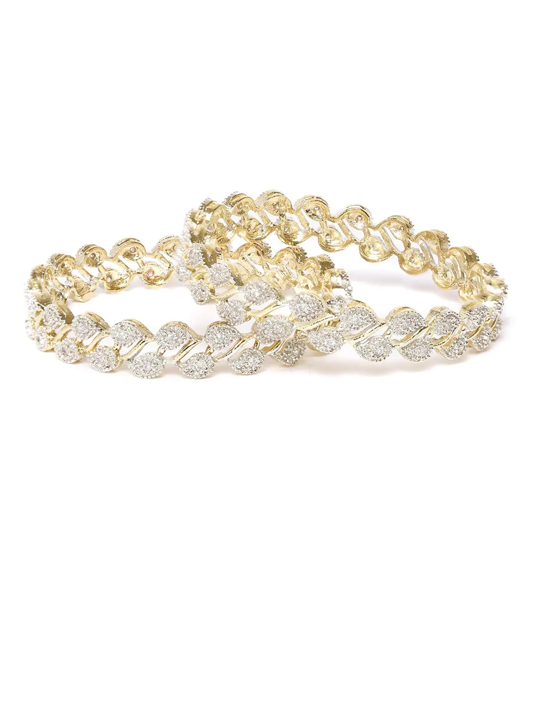 

Nathany Jewels White & Gold-Toned Leaf Style American Diamond Studded Bangles