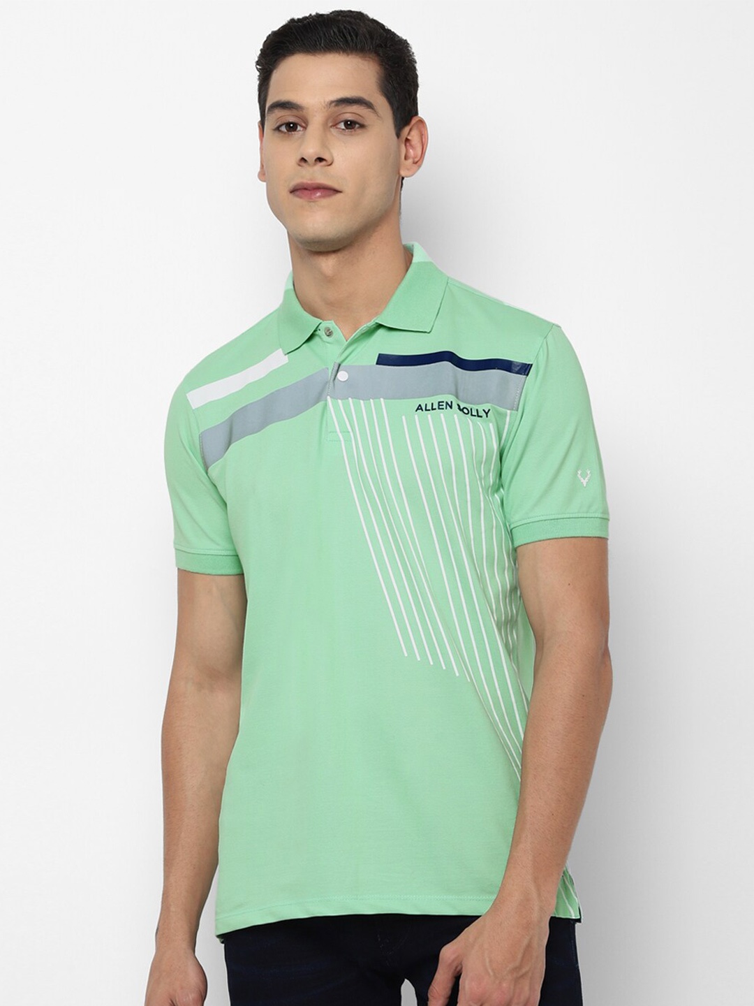 

Allen Solly Men Green Printed Polo Collar T-shirt