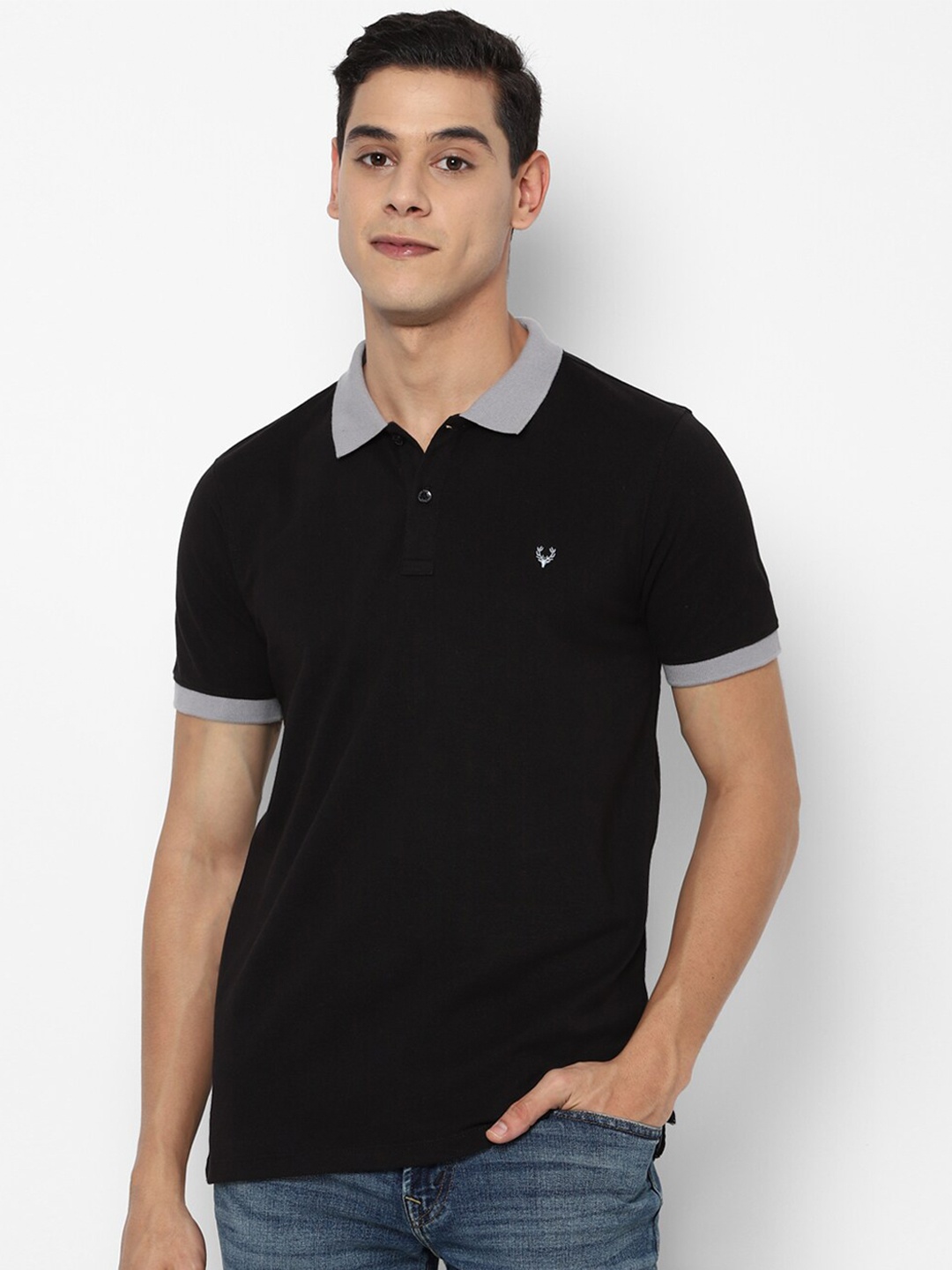 

Allen Solly Men Black Polo Collar Applique T-shirt