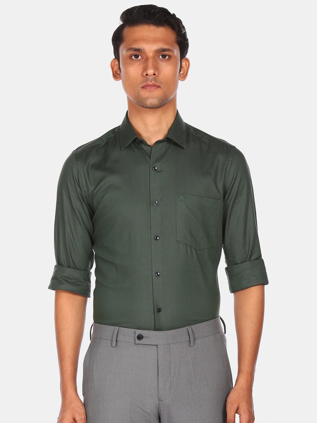 

Arrow Men Green Opaque Textured Pure Cotton Formal Shirt