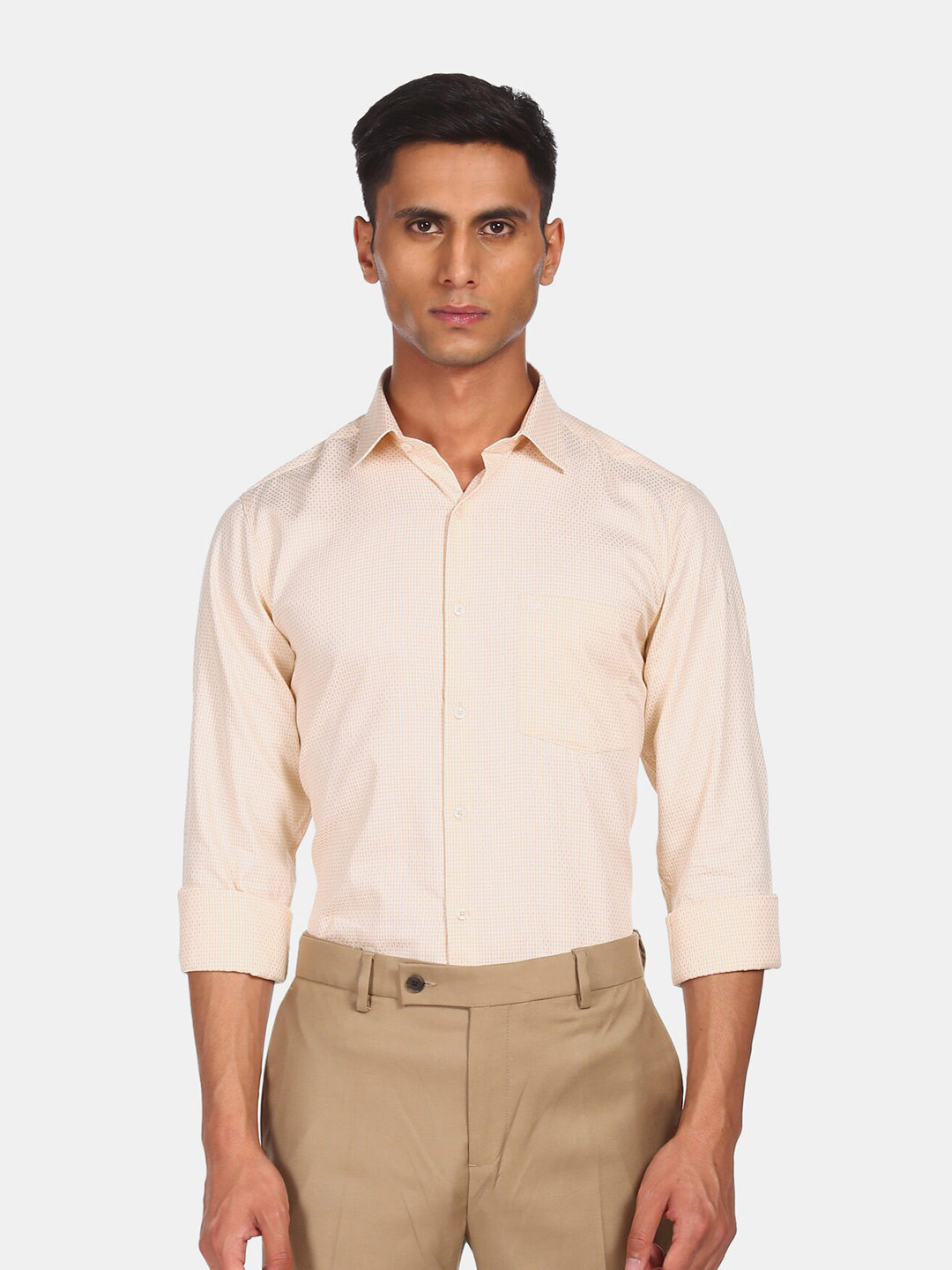

Arrow Men Beige Opaque Striped Casual Shirt