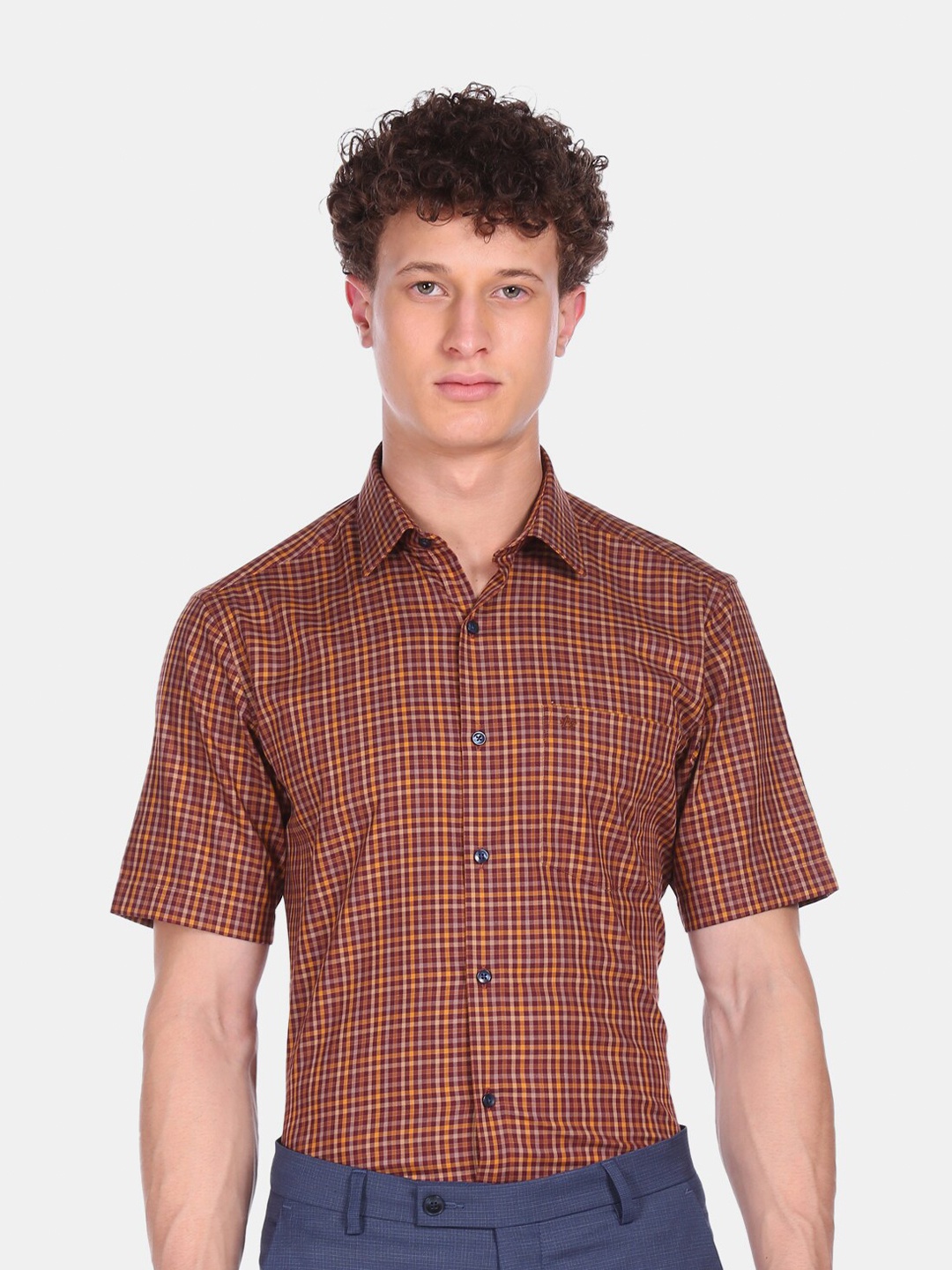 

Arrow Men Maroon & Orange Opaque Checked Formal Shirt