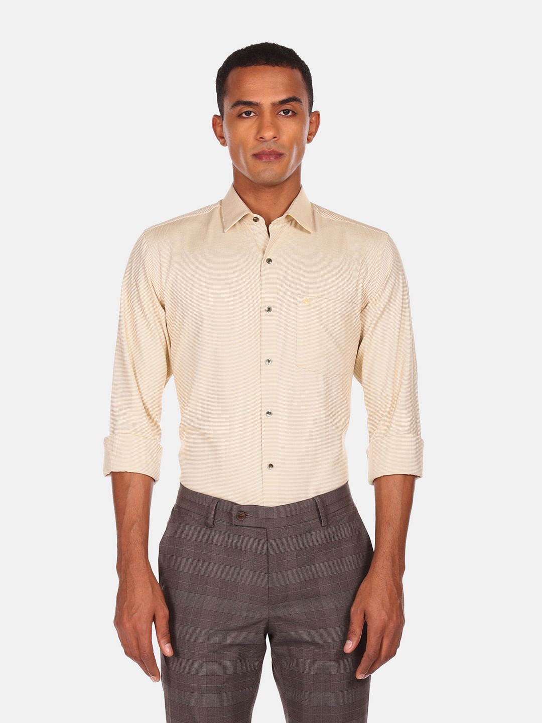 

Arrow Men Yellow Opaque Pure Cotton Textured Formal Shirt