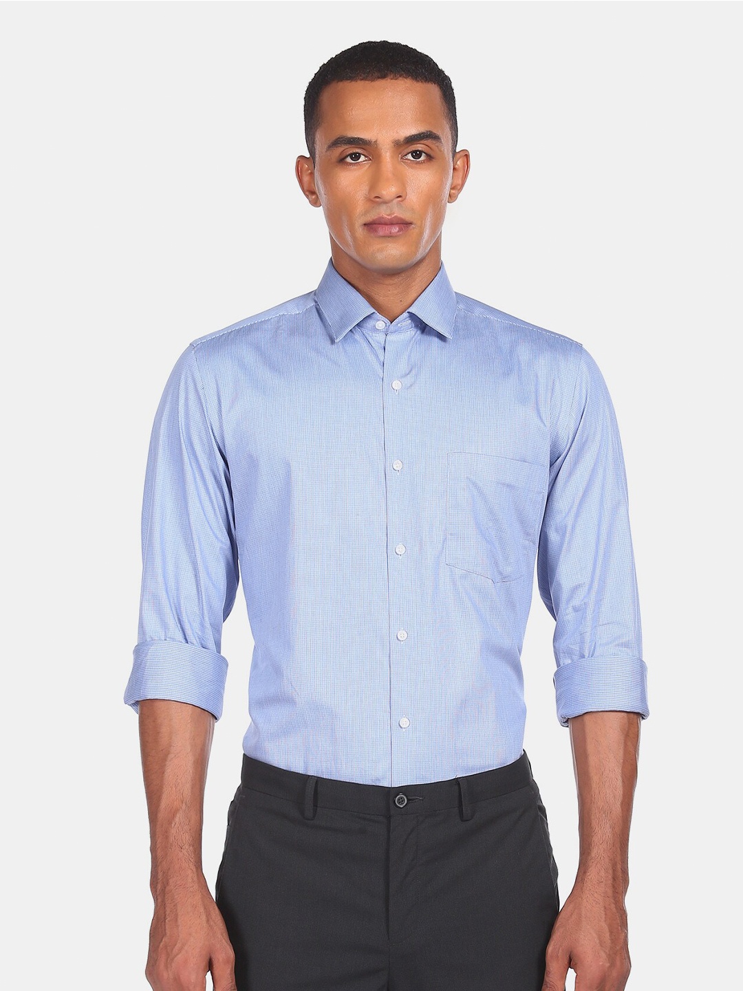 

Arrow Men Blue Micro Checked Formal Shirt