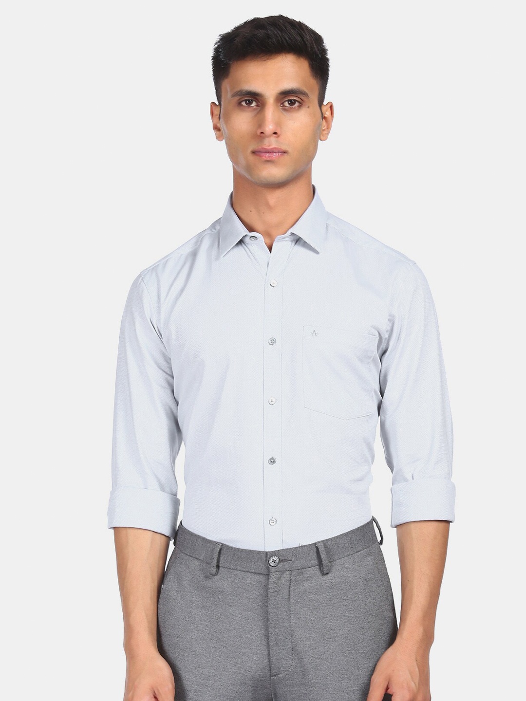 

Arrow Men Grey Opaque Self Design Formal Shirt