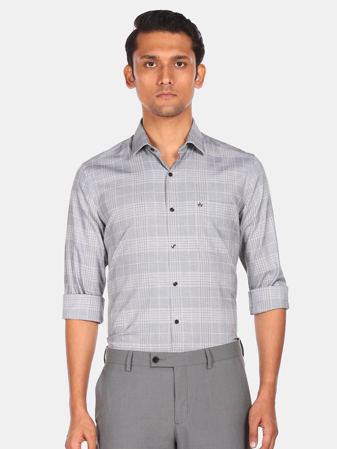 

Arrow Men Black & White Slim Fit Opaque Checked Pure Cotton Formal Shirt