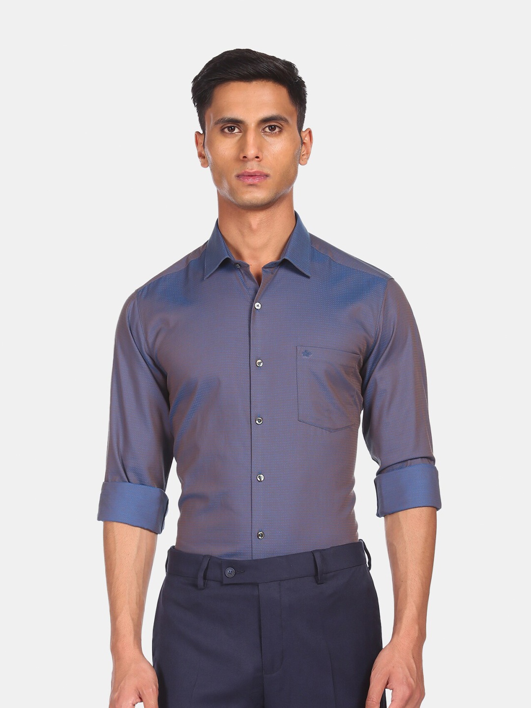 

Arrow Men Blue & Rust Slim Fit Opaque Printed Pure Cotton Formal Shirt