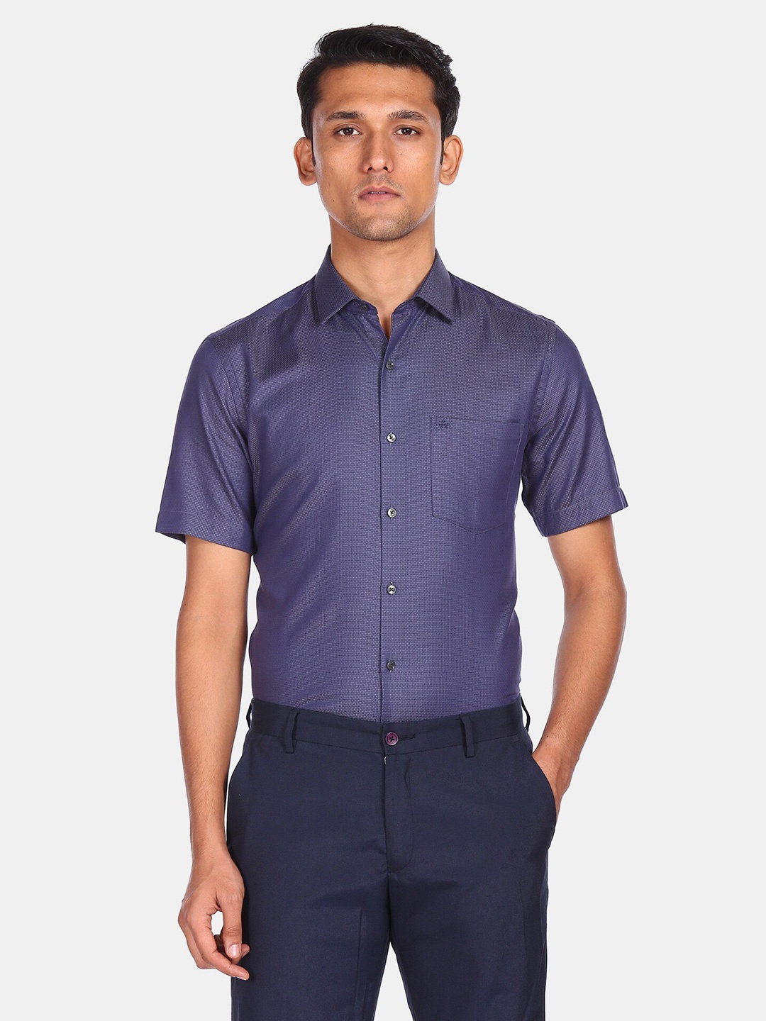 

Arrow Men Blue Two Tone Self Design Opaque Formal Shirt