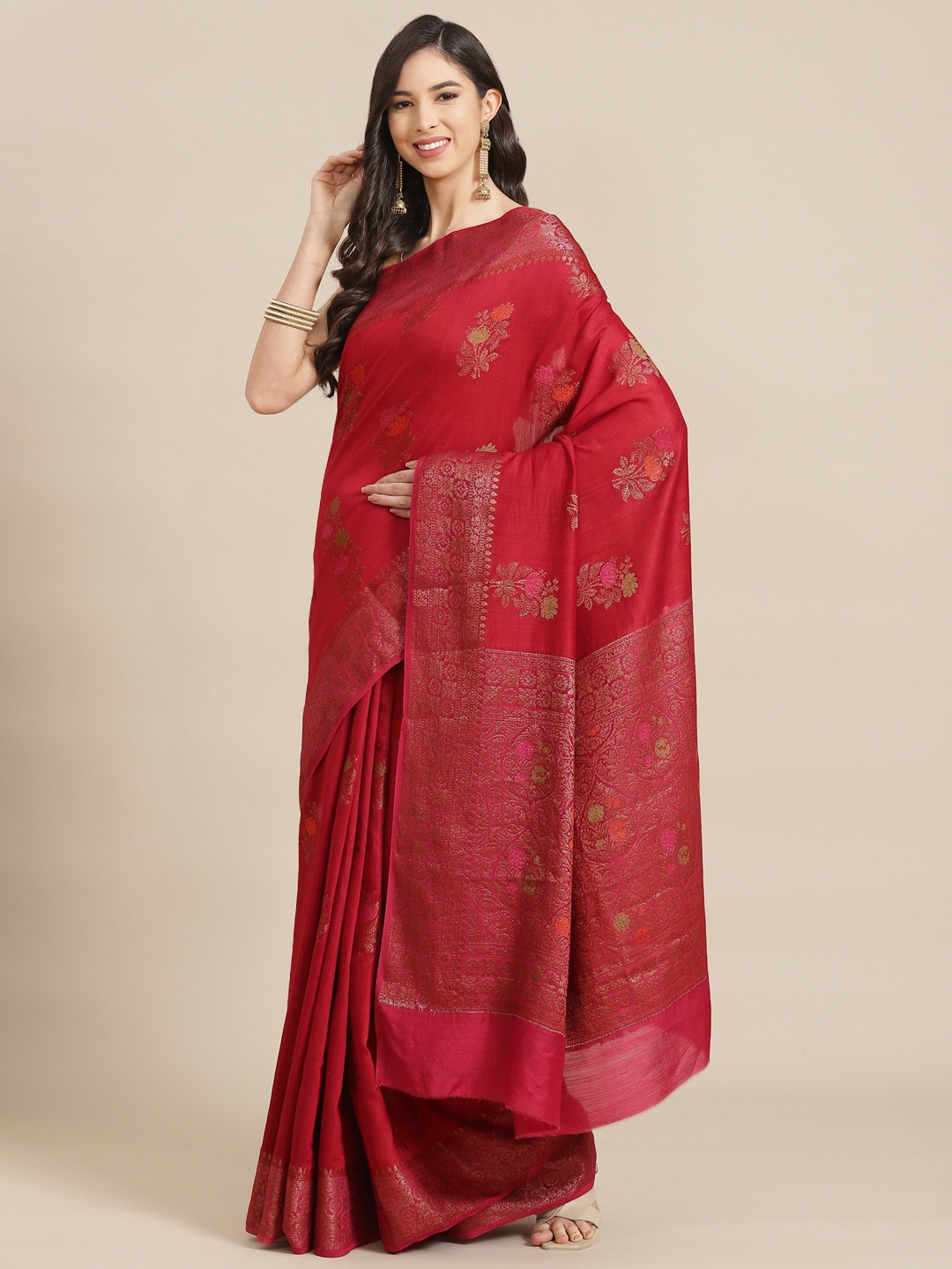 

Banarasi Style Red Woven Design Pure Silk Muga Saree