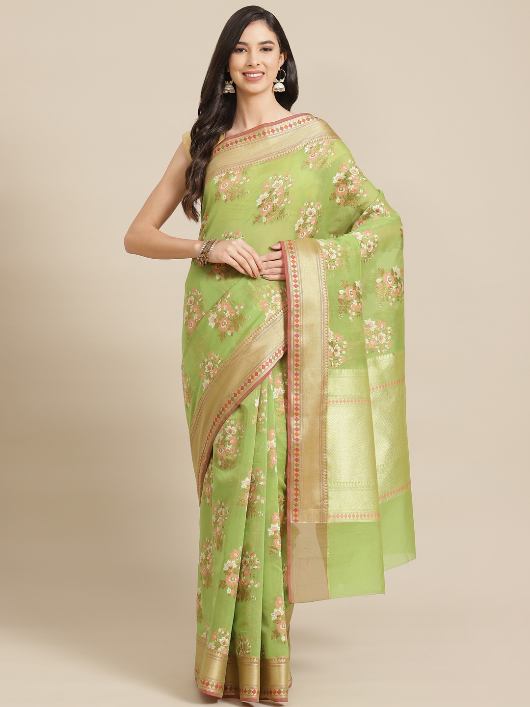 

Banarasi Style Yellow & White Woven Design Silk Cotton Saree