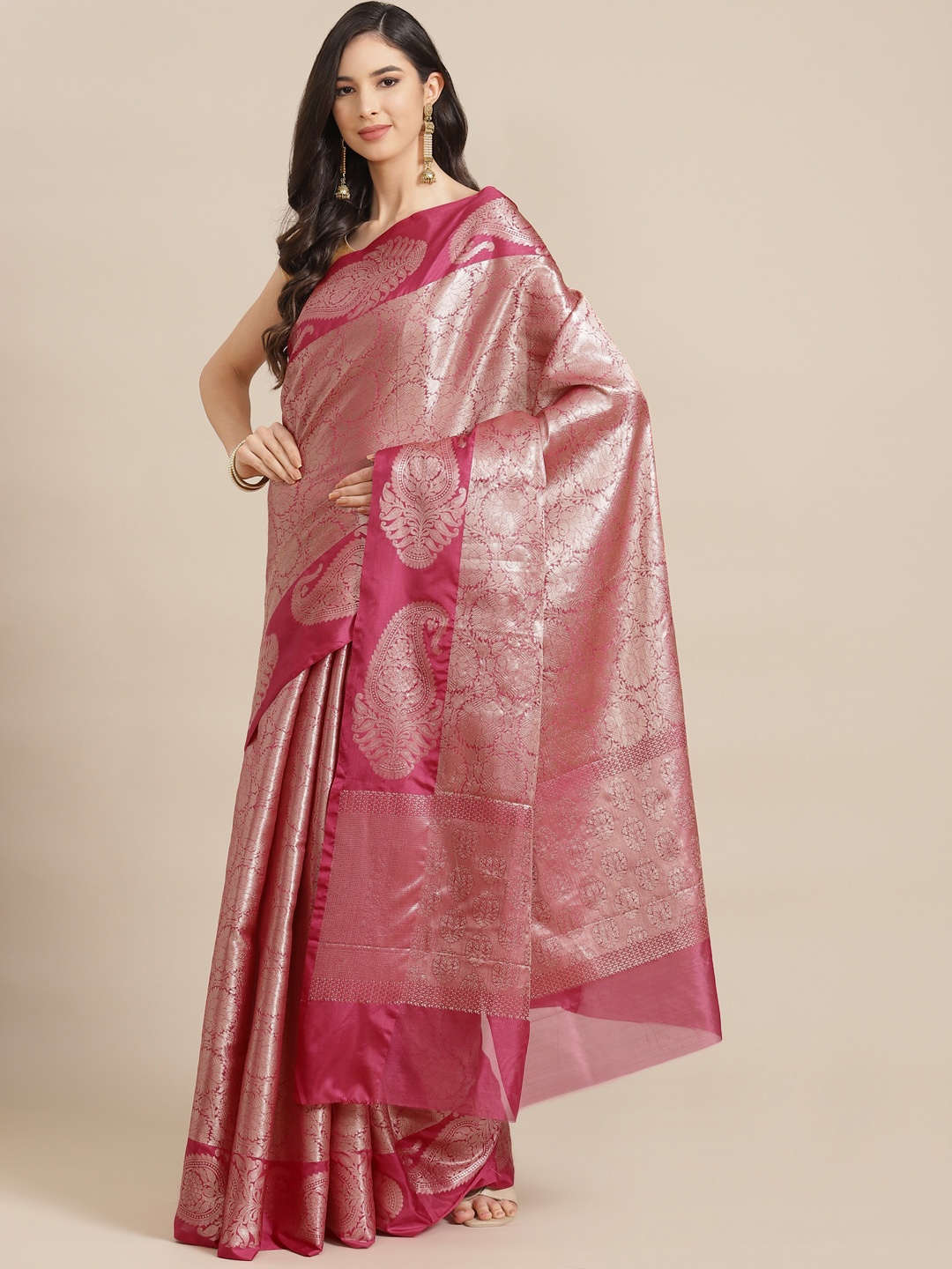 

Banarasi Style Pink & Beige Woven Design Silk Blend Saree