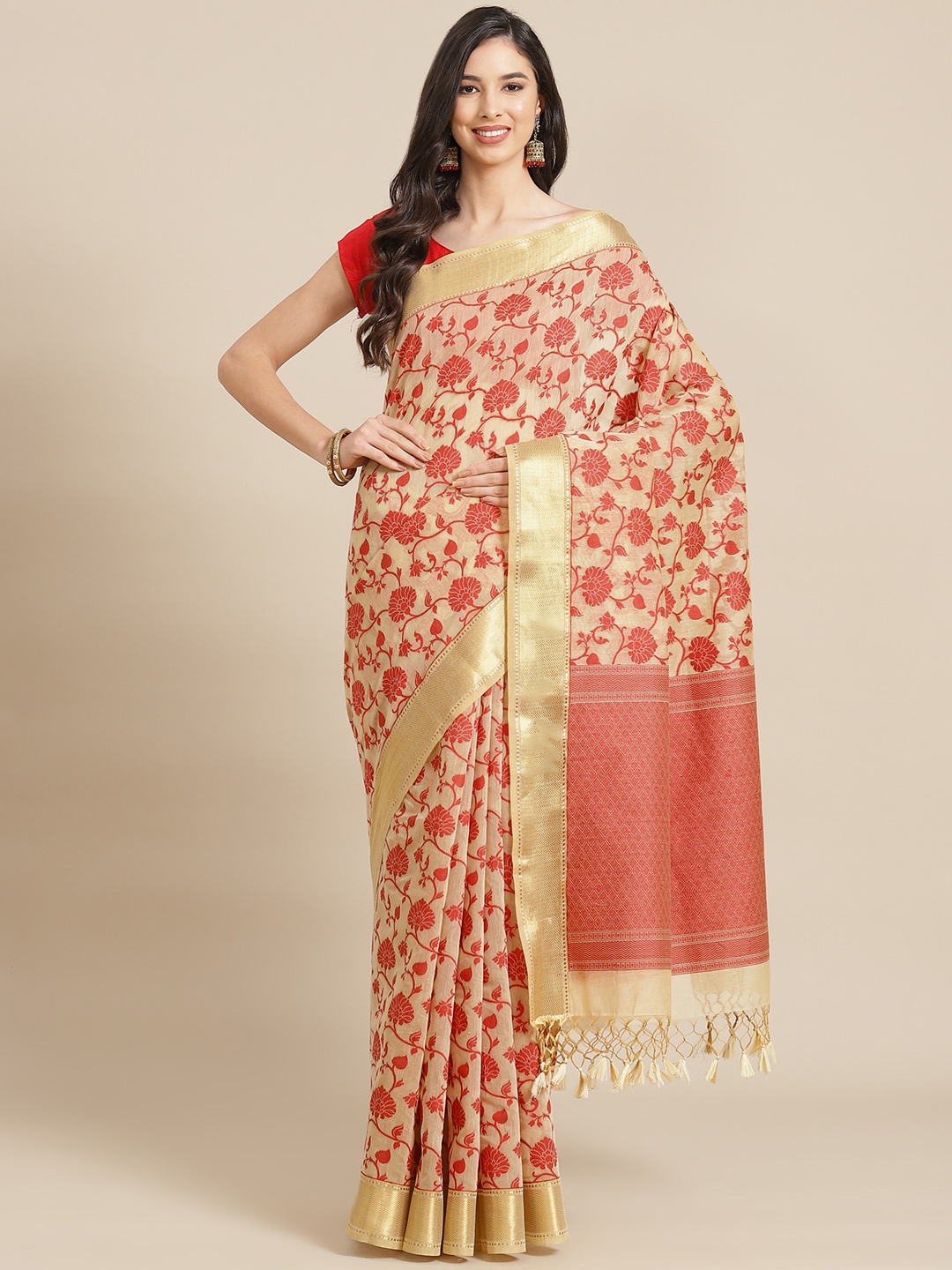 

Banarasi Style Red & Pink Woven Design Saree