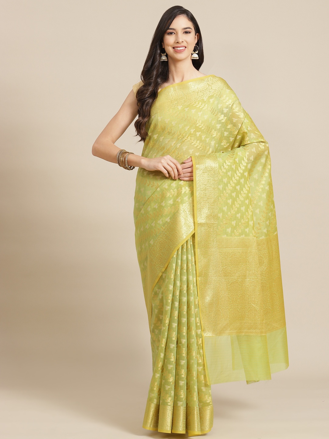 

Banarasi Style Yellow Woven Design Silk Cotton Banarasi Saree