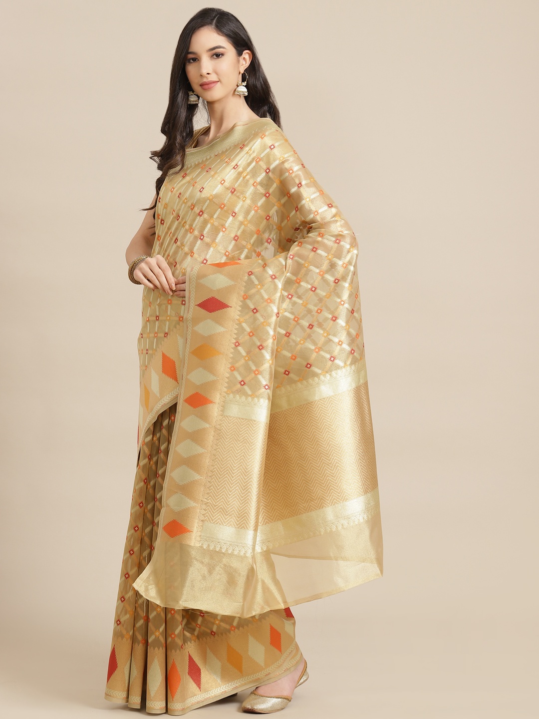 

Banarasi Style Beige & Maroon Tissue Banarasi Saree