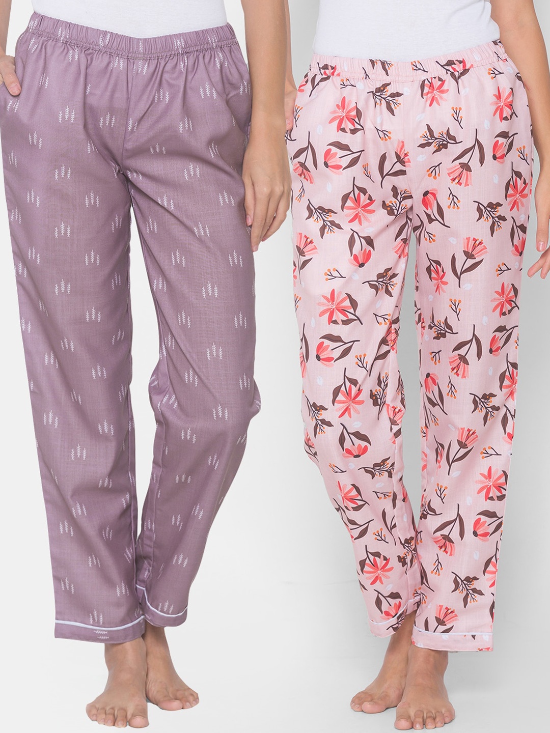 

FashionRack Women Purple & Pink Pack of 2 Cotton Printed Lounge Pants