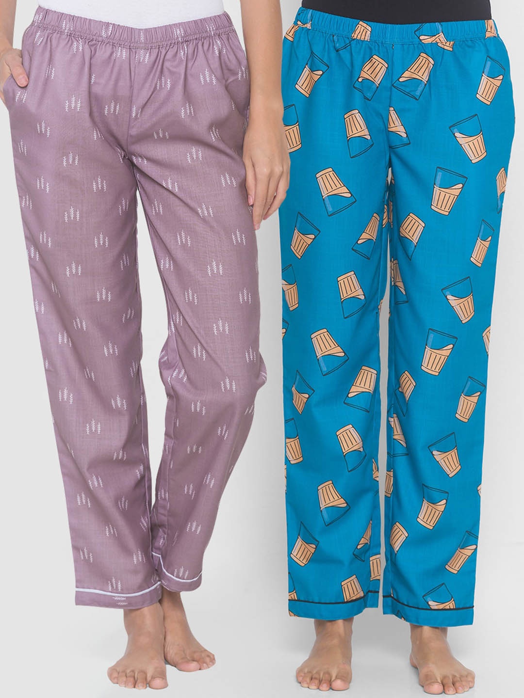 

FashionRack Women Beige & Purple Pack of 2 Printed Cotton Lounge Pants
