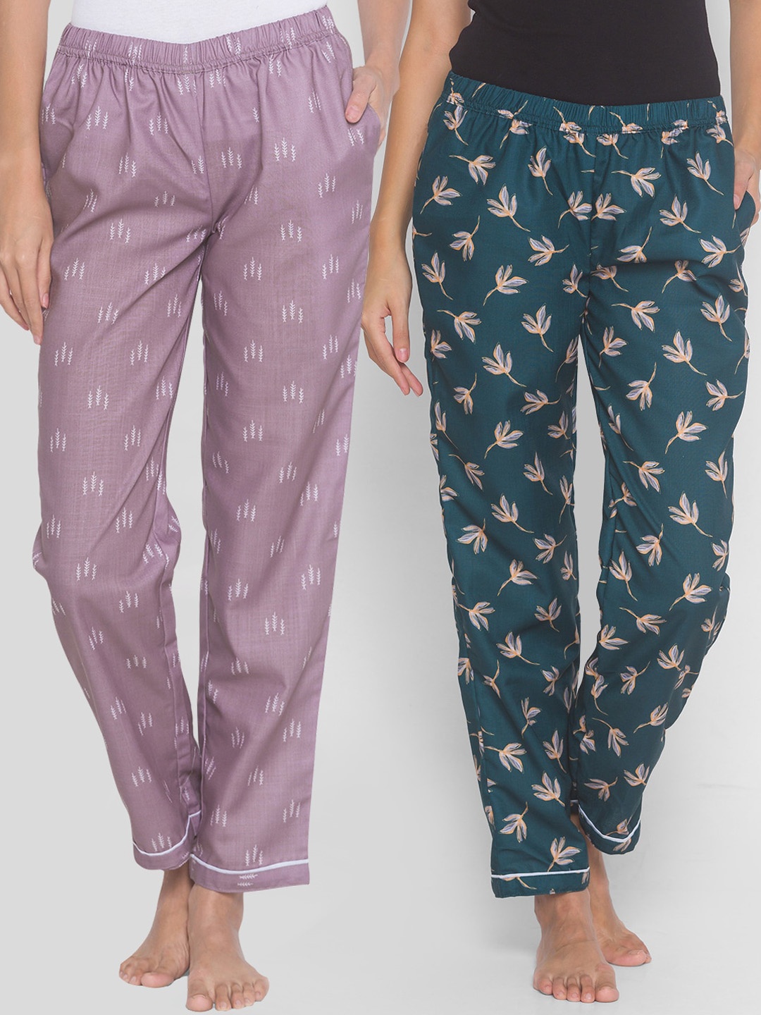 

FashionRack Women Pack of 2 Purple & Green Printed Lounge Pants