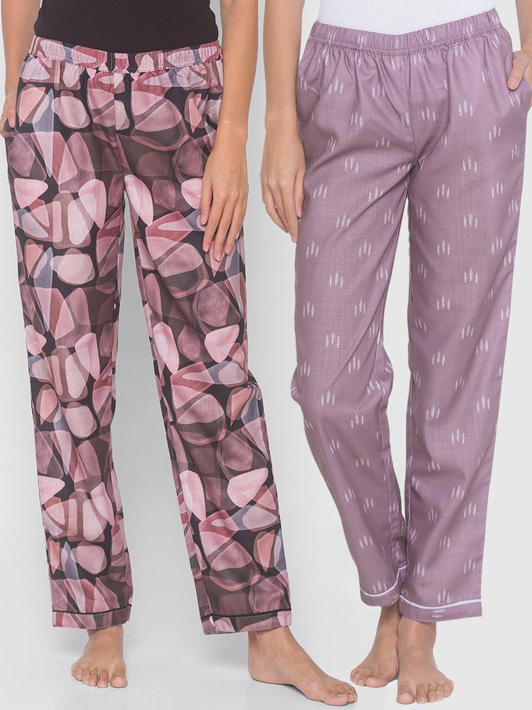 

FashionRack Women Pack of 2 Purple & Black Printed Cotton Lounge Pants