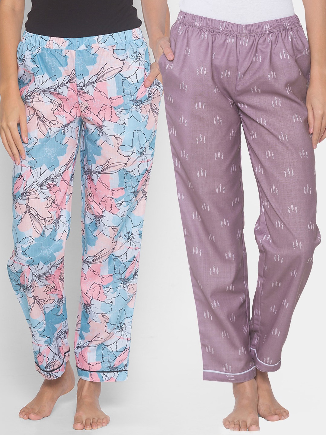 

FashionRack Women Pack of 2 Purple & Blue Printed Lounge Pants