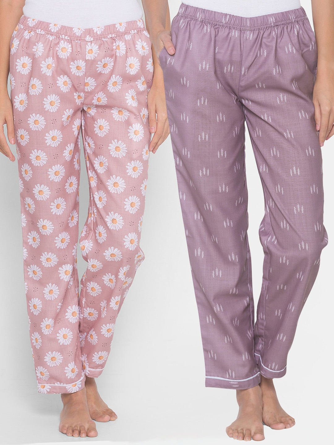 

FashionRack Women Set of 2 Printed Cotton Lounge Pants, Purple